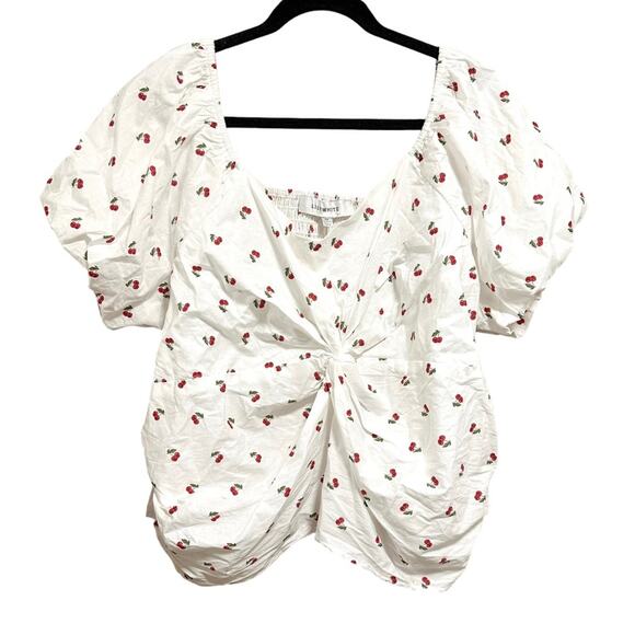 NWT Lily White Cherry Print Blouse Size 3X - Picture 1 of 5
